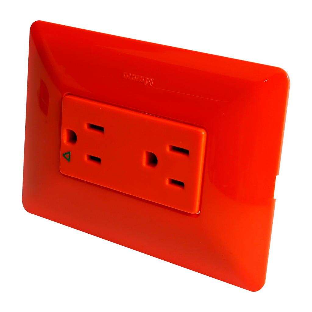 [AM5028IGR] TOMA CTE DOBLE TIERRA AISLADA 15 AMP NARANJA