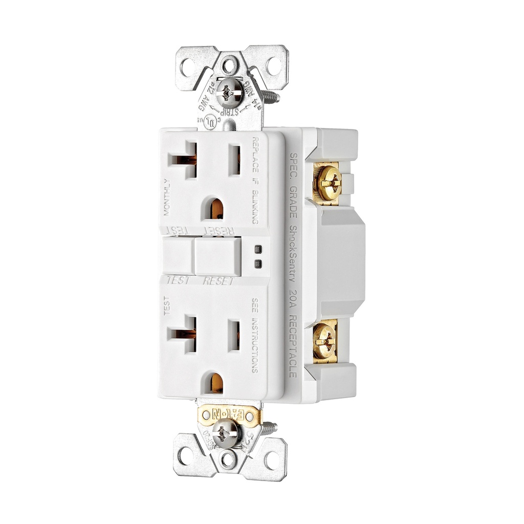 [SGF20W] TOMA CTE DOBLE P/T 20A,125V(GFCI)BLANCO