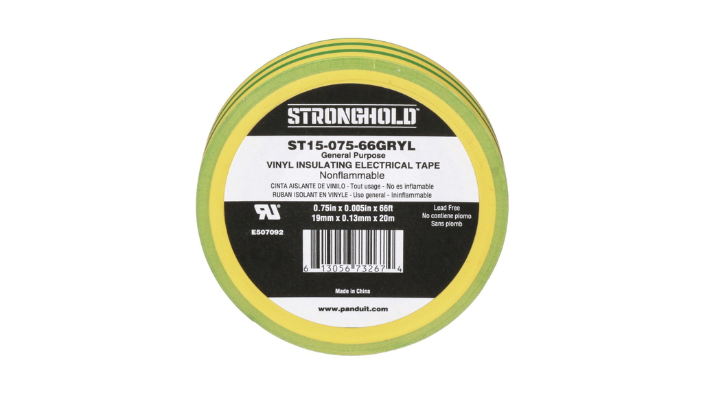 CINTA AISLANTE 19mm x20Mts VERDE-AMARILLO(ST15-075-66GRYL)