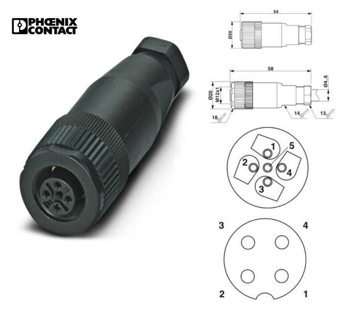 [SACC-M12FS-4CON-PG7] CONECTOR HEMBRA 4 PINES RECTO M12 4A 250V 4...6MM (1681114)