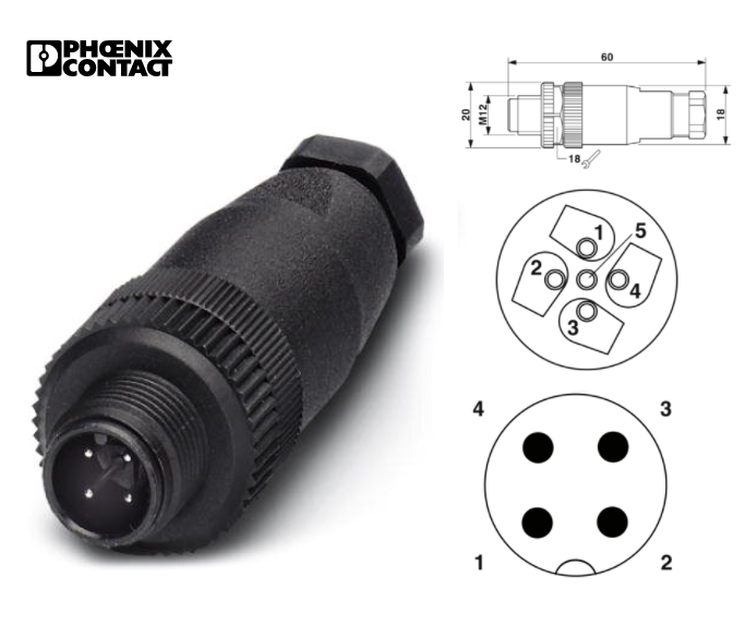 [SACC-M12MS-4CON-PG 7] CONECTOR MACHO 4 PINES RECTO M12 4A 250V 4...6MM