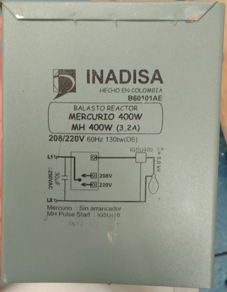 BALASTO 400W METAL HALIDE 3,2A 208/220V