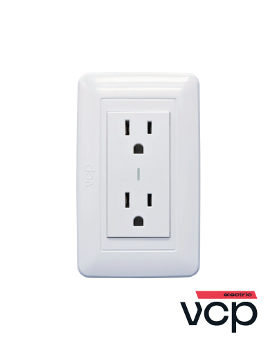 TOMA CTE DOBLE 15A 127V 2P+T BLANCO C/TAPA (DEV0008)