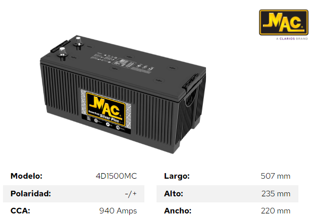 [4D1500MC] BATERIA 12V 940 AMP (SILVER PLUS)