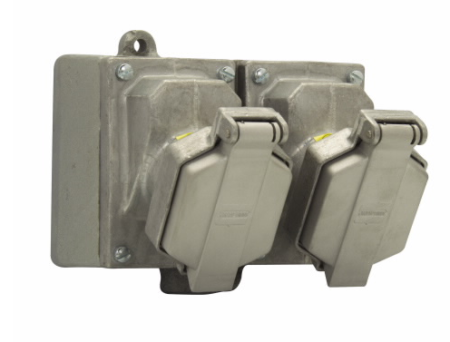 TOMA CTE DOBLE 20A 125VAC C/CAJA SAL.3/4