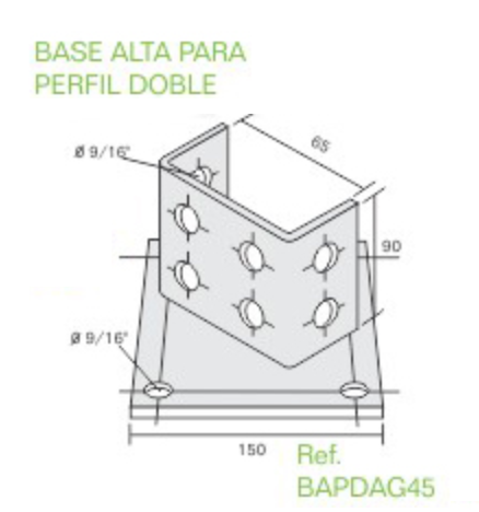 BASE ALTA P/PERFIL DOBLE  GALVANIZADA