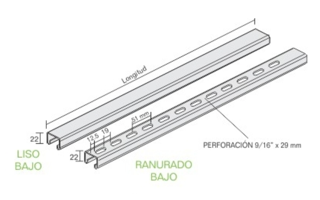 PERFIL BAJO RANURADO 4X2X3MT CAL 16