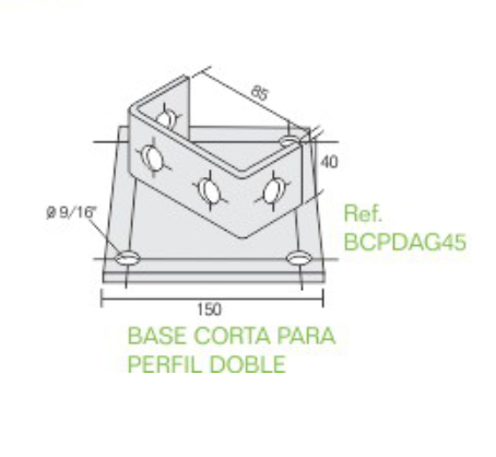 BASE CORTA P/PERFIL DOBLE GALV.